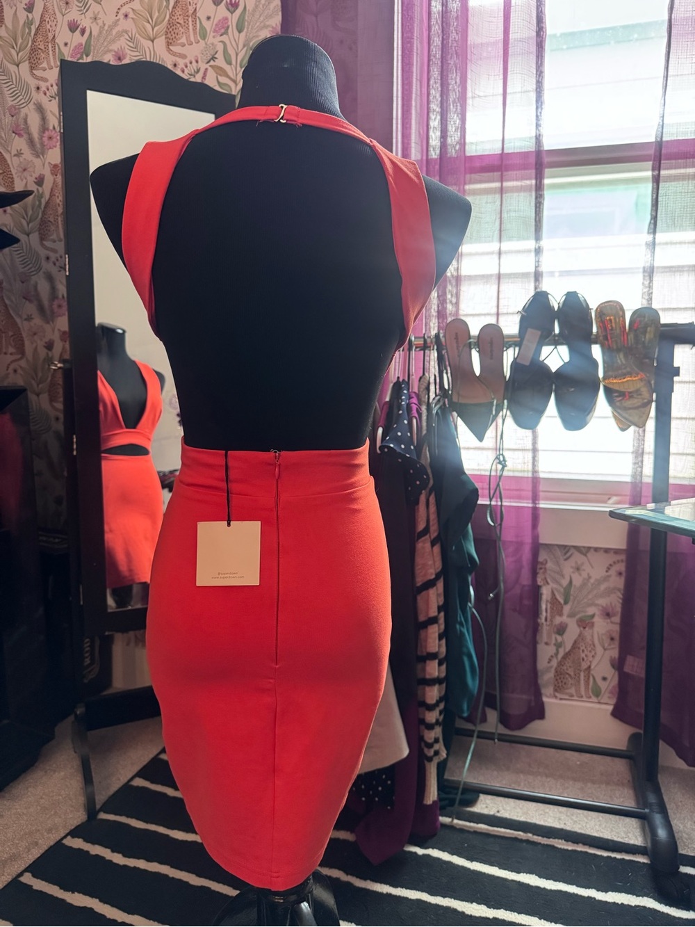 Women's Cutout Orange Bodycon Dress - Picture 2 of 3